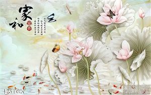 Tranh hoa sen, cá chép giả ngọc trang trí