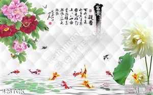Tranh hoa sen, cá chép thư pháp nghệ thuật