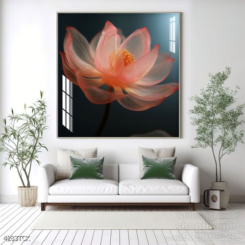 Tranh decor tường phòng khách cá chép hoa sen