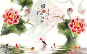 Tranh hoa sen, cá chép thư pháp phong thủy