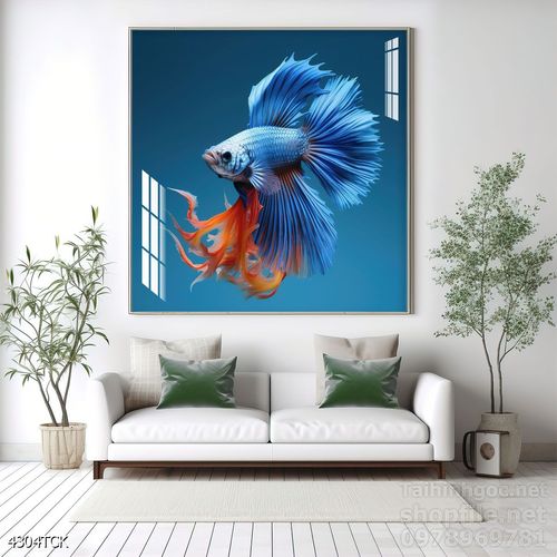 Mẫu tranh decor tường cá chép hoa sen 