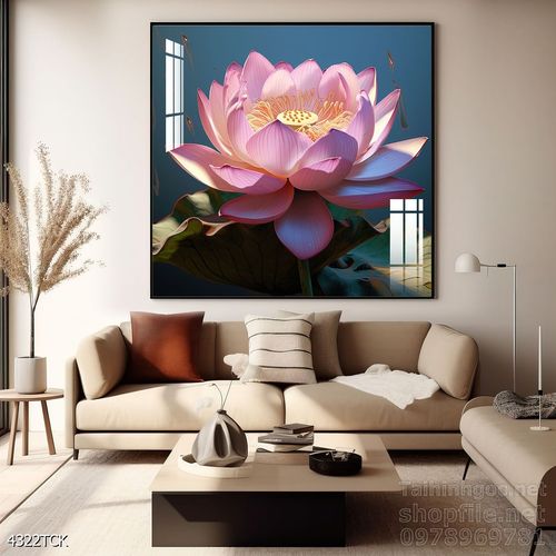 Mẫu tranh decor tường cá chép hoa sen 