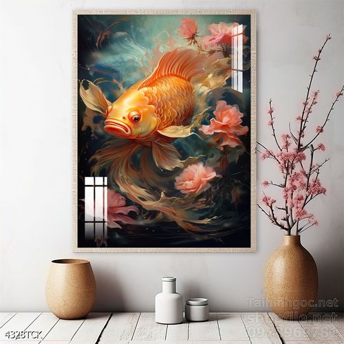 Tranh cá chép hoa sen nghệ thuật hiện đại