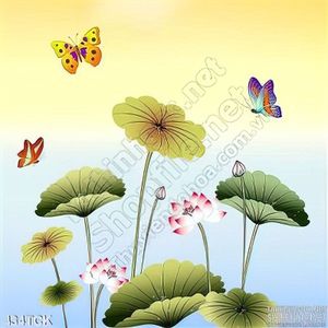 Tranh hoa sen, cá chép dán tường trang trí