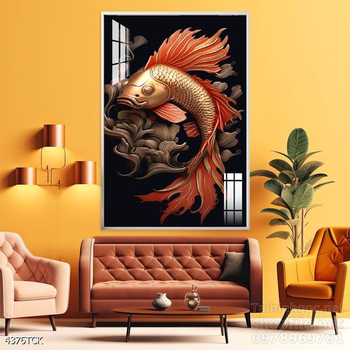 Tranh trang trí phòng khách cá chép hoa sen
