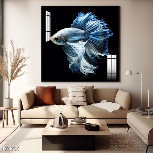 Tranh decor tường phòng khách cá chép hoa sen