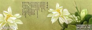 Tranh hoa sen, cá chép phong cảnh thư pháp