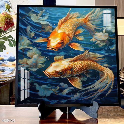 Tranh cá chép hoa sen nghệ thuật hiện đại