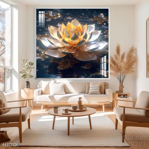 Mẫu tranh decor tường cá chép hoa sen 