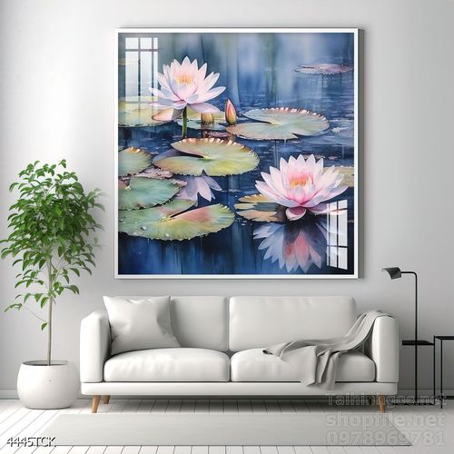 Mẫu tranh decor tường cá chép hoa sen 