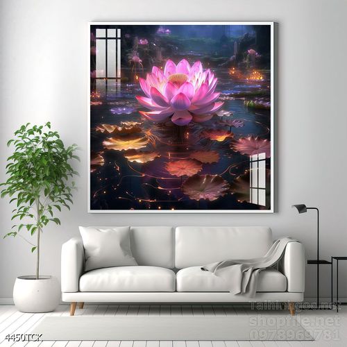 Tranh decor tường phòng khách cá chép hoa sen
