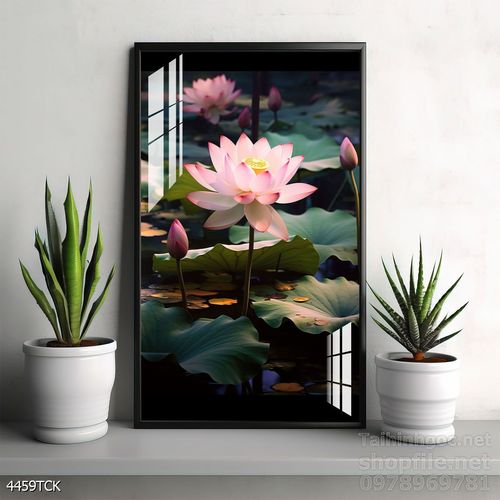 Tranh decor tường phòng khách cá chép hoa sen