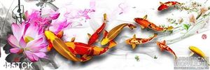 Tranh hoa sen, cá chép dán tường nghê thuật