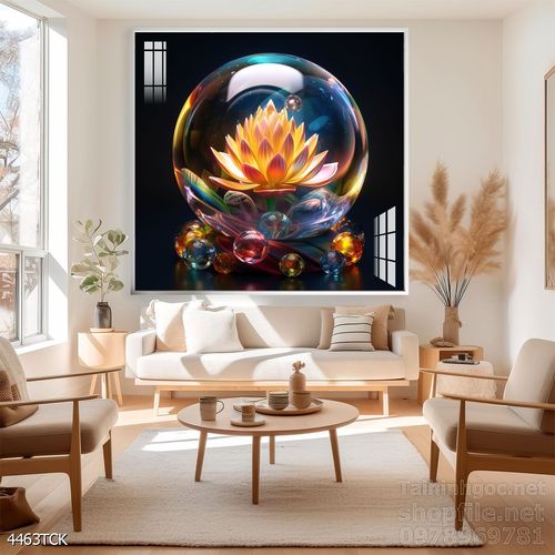 Mẫu tranh decor tường cá chép hoa sen 