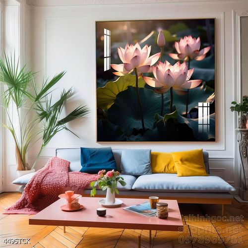 Mẫu tranh decor tường cá chép hoa sen 