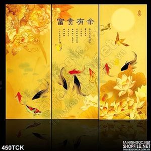 Tranh hoa sen, cá chép kim tiền trang trí
