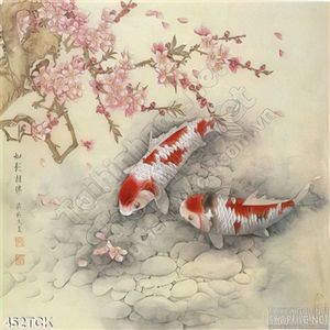 Tranh hoa sen, cá chép mùa xuân