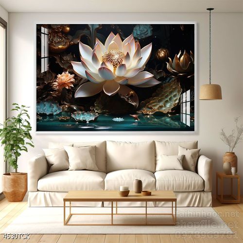 Mẫu tranh decor tường cá chép hoa sen 