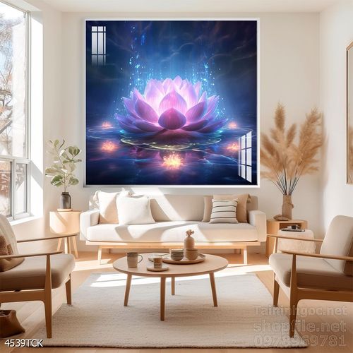 Mẫu tranh decor tường cá chép hoa sen 