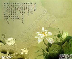 Tranh hoa sen, cá chép thư pháp phong thủy