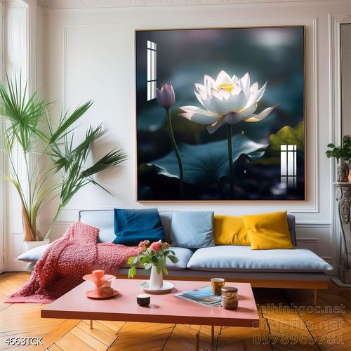 Mẫu tranh decor tường cá chép hoa sen 