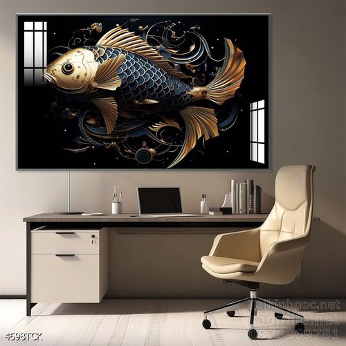 Mẫu tranh decor tường cá chép hoa sen 