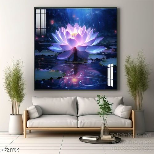 Tranh decor tường phòng khách cá chép hoa sen