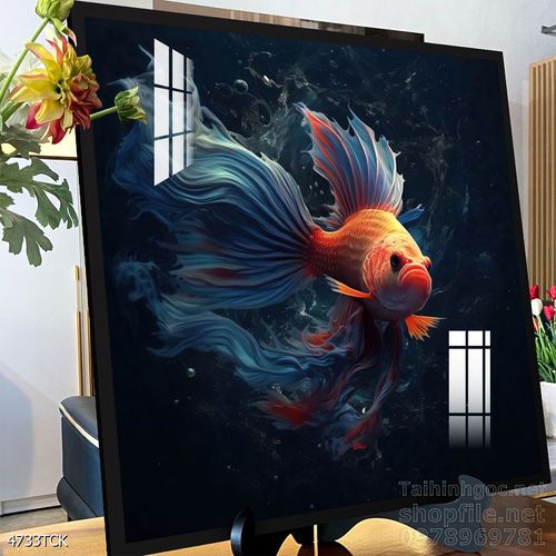Mẫu tranh decor tường cá chép hoa sen 