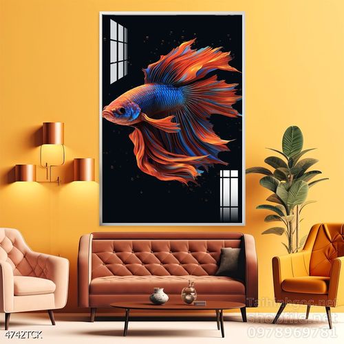 Mẫu tranh decor tường cá chép hoa sen 