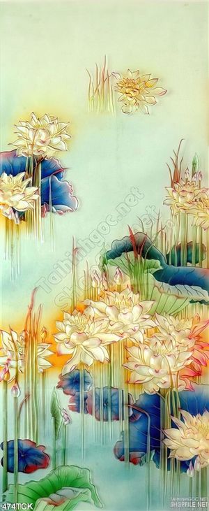 Tranh hoa sen, cá chép giả ngọc