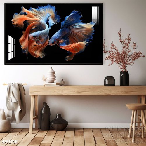 Mẫu tranh decor tường cá chép hoa sen 