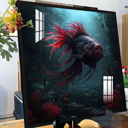 Mẫu tranh decor tường cá chép hoa sen 