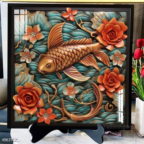 Mẫu tranh decor tường cá chép hoa sen 