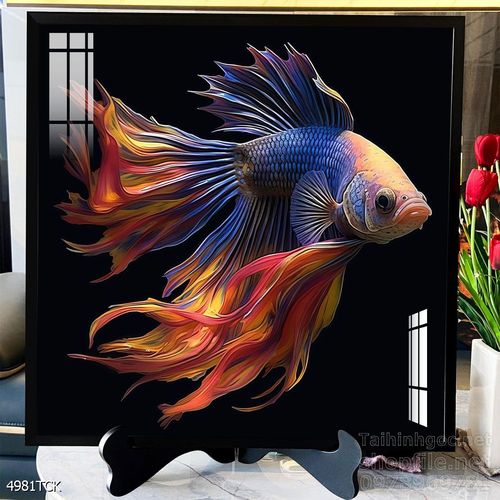 Mẫu tranh decor tường cá chép hoa sen 