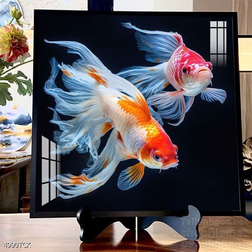 Mẫu tranh decor tường cá chép hoa sen 