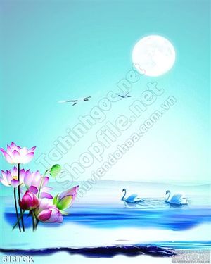 Tranh hoa sen, cá chép và thiên nga