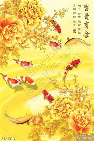 Tranh hoa sen, cá chép quần tụ trang trí tết