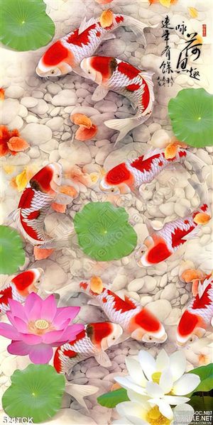 Tranh hoa sen, cá chép phong thủy đẹp