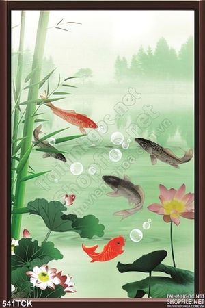 Tranh hoa sen, cá chép treo tường trang trí