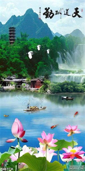 Tranh hoa sen thư pháp treo tường