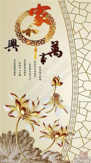 Tranh hoa sen, cá chép kim tiền
