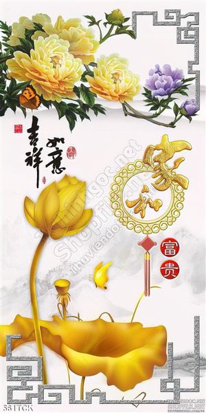 Tranh hoa sen, cá chép kim tiền