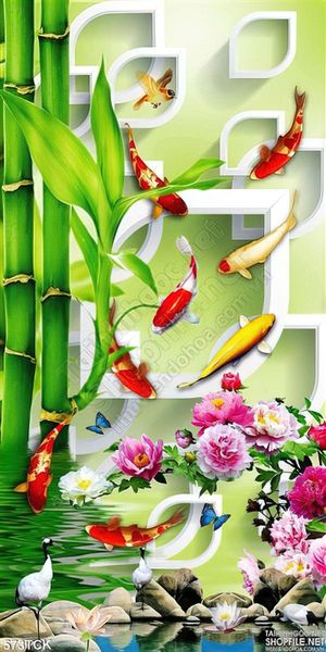 Tranh cá chép khổ dọc 3d file psd