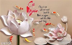 Tranh cá chép và bông hoa sen đá