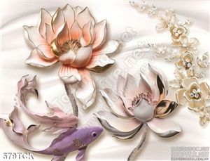 Tranh cá  và hoa sen bằng ngọc đẹp 3d