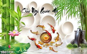 Tranh cá chép bơi quay hòn ngọc đẹp