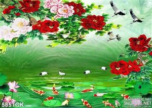 Tranh cá chép và hoa mẫu đơn