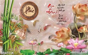 Tranh cá chép giả ngọc và cây tre 3d