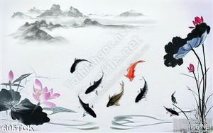 Tranh cá chép vẽ tay nghệ thuật ấn tượng