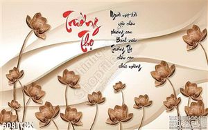 Tranh hoa sen bằng gỗ tinh tế và chữ thư pháp trường thọ 3d